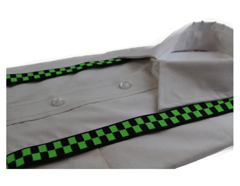 Boys Adjustable Green & Black Checkered Patterned Suspenders Fabric