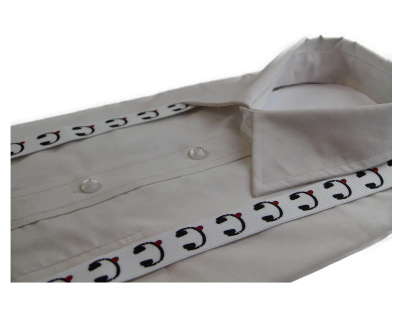 Boys Adjustable White & Black Headphones Patterned Suspenders Fabric