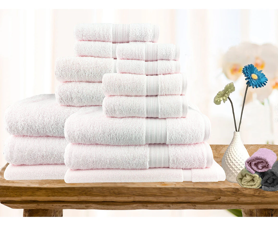 Softouch 14 Piece Ultra Light Cotton Bath Towel In Baby Pink