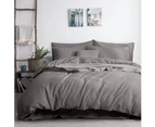 Amor Luxurious Linen Cotton Quilt Cover Set Queen King - Grey