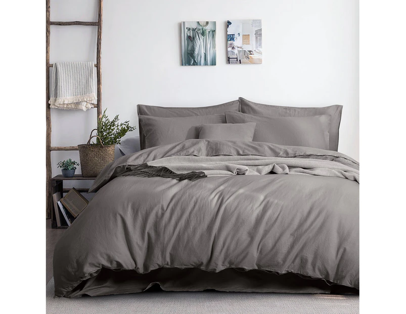 Amor Luxurious Linen Cotton Quilt Cover Set Queen King - Grey