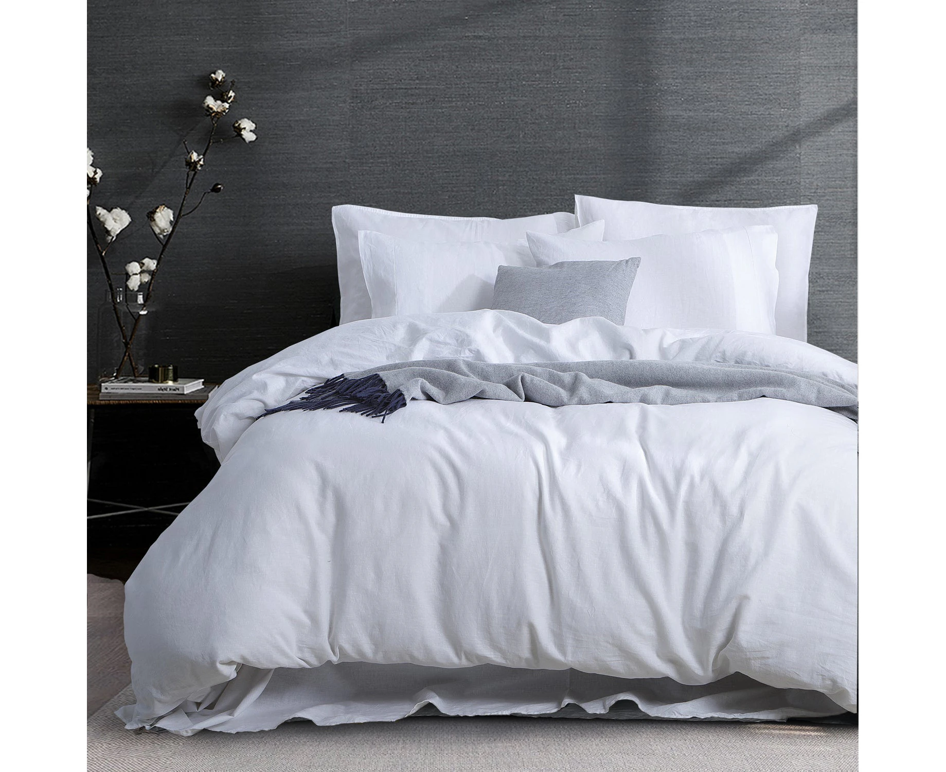 Amor Luxurious Linen Cotton Quilt Cover Set Queen King - White