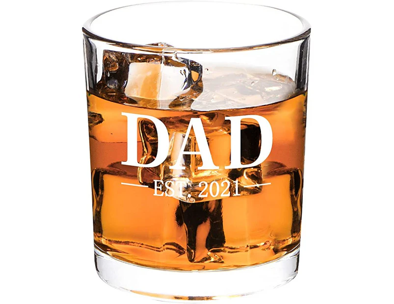 Dad Est 2021 Whiskey Glass, Classic Dad Rock Glass for Men Father Dad New Dad Husband from Son Daughter Wife, Scotch Glass Gift for Father’s Day Birthday C