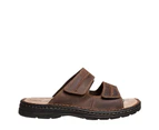 Hush Puppies Slider Mens Leather Adjustable Strap Sandals Slippers Shoes - Brown