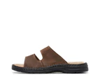 Hush Puppies Slider Mens Leather Adjustable Strap Sandals Slippers Shoes - Brown