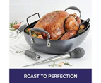 Anolon Advanced Home Hard Anodized Nonstick Roaster/Roasting Pan with Utensils, 41cm x 33cm , Moonstone