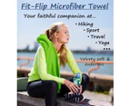 (Green, 140x70cm - 1 piece) - Fit-Flip Microfibre Towel in 12 Colours + Bag – small, lightweight and ultra absorbent – Microfibre Travel Towel, Beach Towel