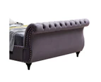 King Size Sleigh Bedframe Velvet Upholstery Grey Colour Tufted Headboard And Footboard Deep Quilting
