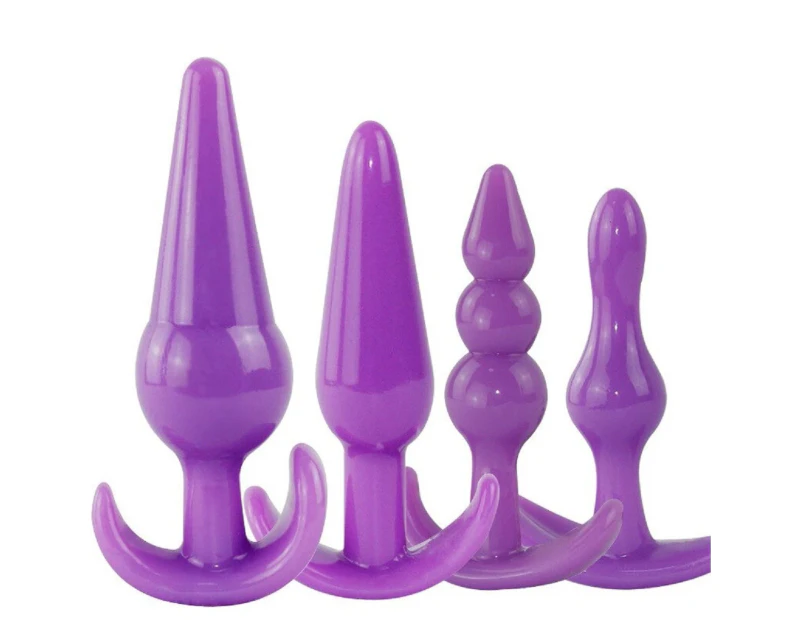 4 Pack Anal Butt Plug Adult Beads Trainer Kit Sub BDSM Sex Toy Adult Couples S+M Purple