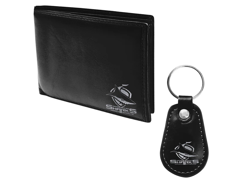NRL Cronulla Sharks Wallet & Keyring Gift Pack - Black/Silver