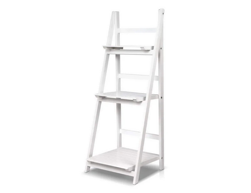 Artiss Display Shelf 3 Tier Wooden Ladder Stand Storage Book Shelves Rack White