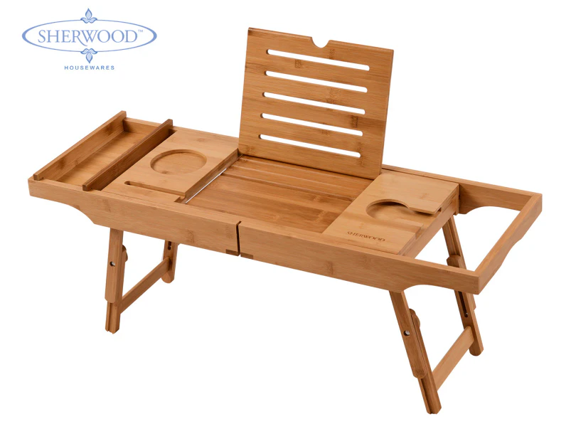 Sherwood Home Bamboo Bed and Bathtub Caddy Tray with Support Frame - Natural Bamboo - 75.5x25.5x6cm