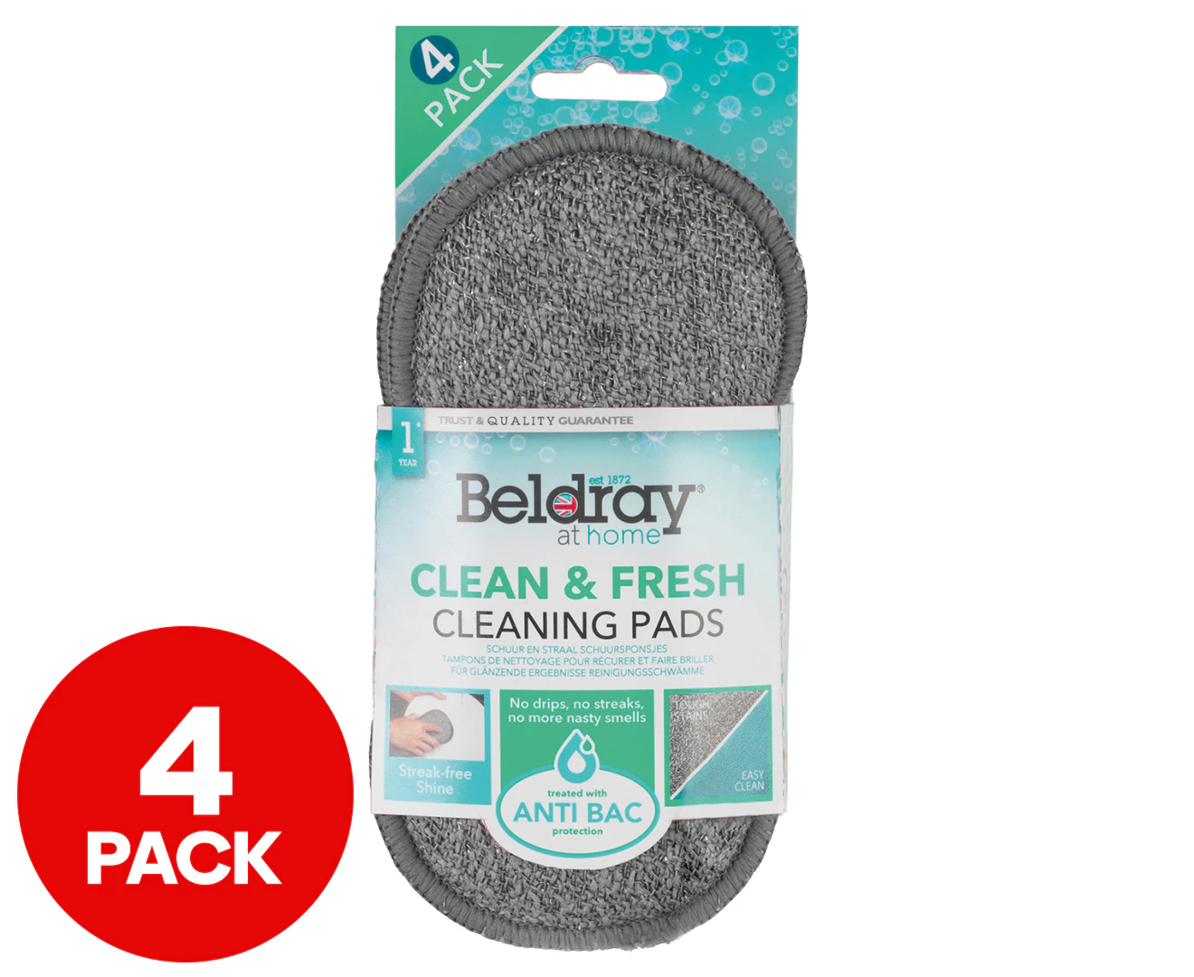 4pc Beldray Clean & Fresh Microfibre Double Sided Scrubber Dish Cleaning Pads