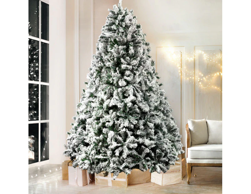 Jingle Jollys Christmas Tree 2.4M Xmas Tree Decorations Snow Flocked 1500 Tips