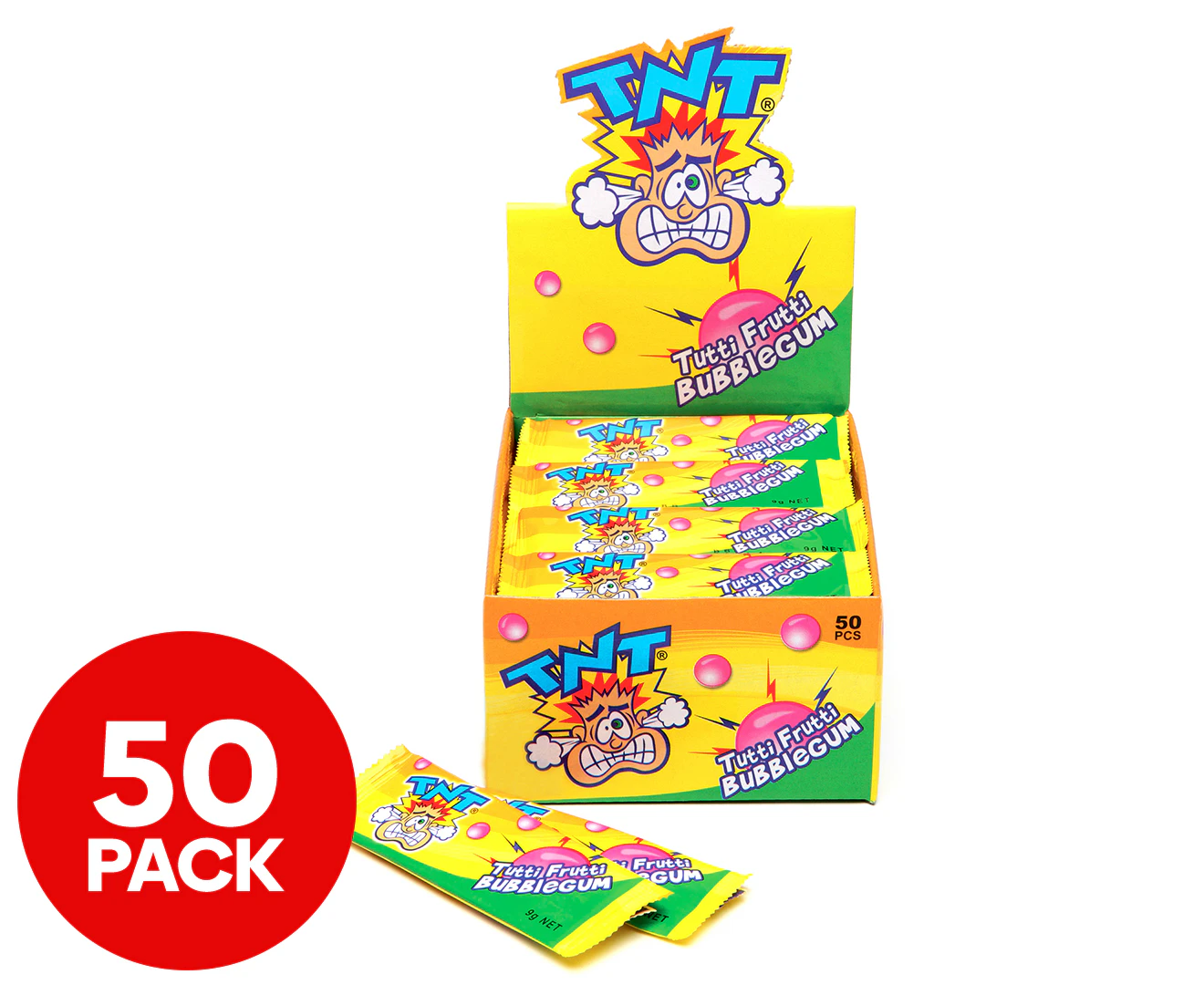 50 x TNT Bubblegum Sticks Tutti Frutti 9g