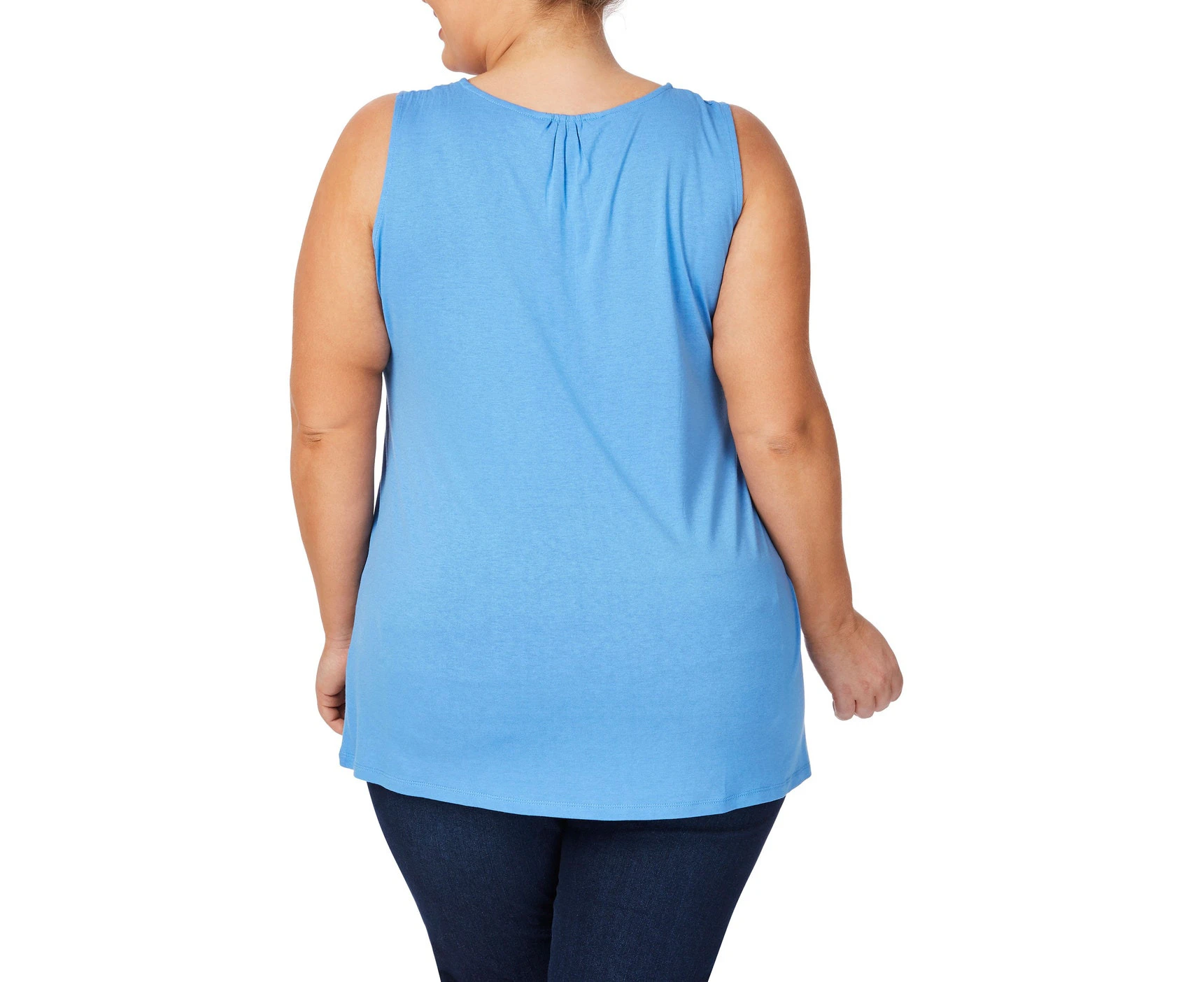 BeMe - Plus Size - Womens Summer Tops - Blue Blouse / Shirt - Smart Casual - Azzure - Fitted - Sleeveless - Crew Neck - Office Fashion - Work Wear