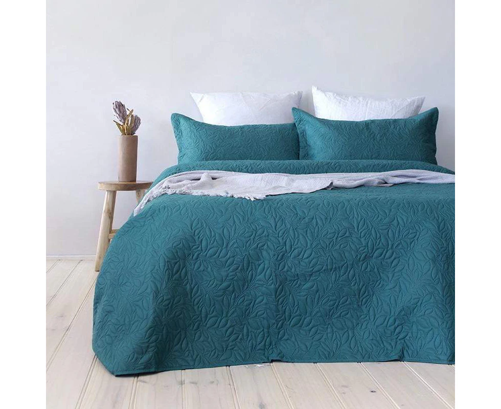 Bambury Botanica Coverlet Set Teal Embossed Home Decor Bedding