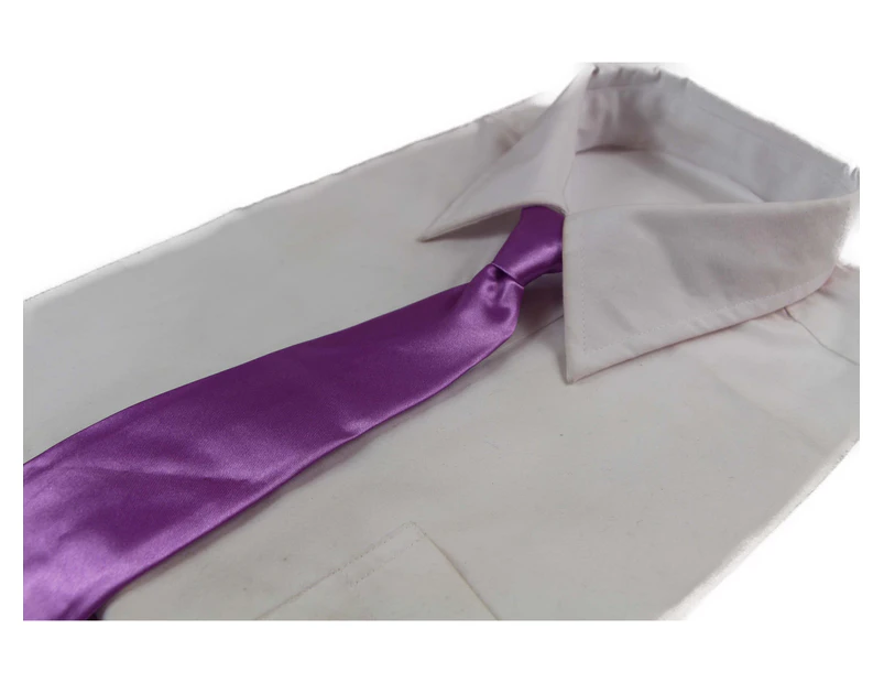 Kids Boys Light Purple Elastic Plain Neck Tie Polyester