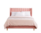 Wood and Velvet Bedhead Bed Frame Base - Queen Pink