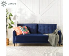 Zinus Benton Mid-Century Velvet 3 Seater Sofa Couch Lounge Living Room Furniture - Blue