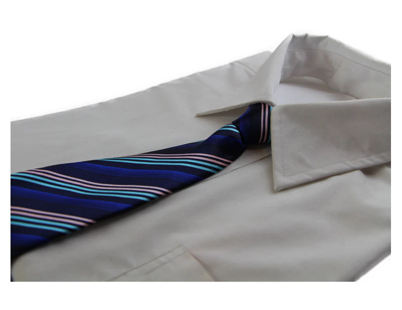 Kids Boys Dark Blue Multicoloured Diagonal Patterned Elastic Neck Tie Polyester