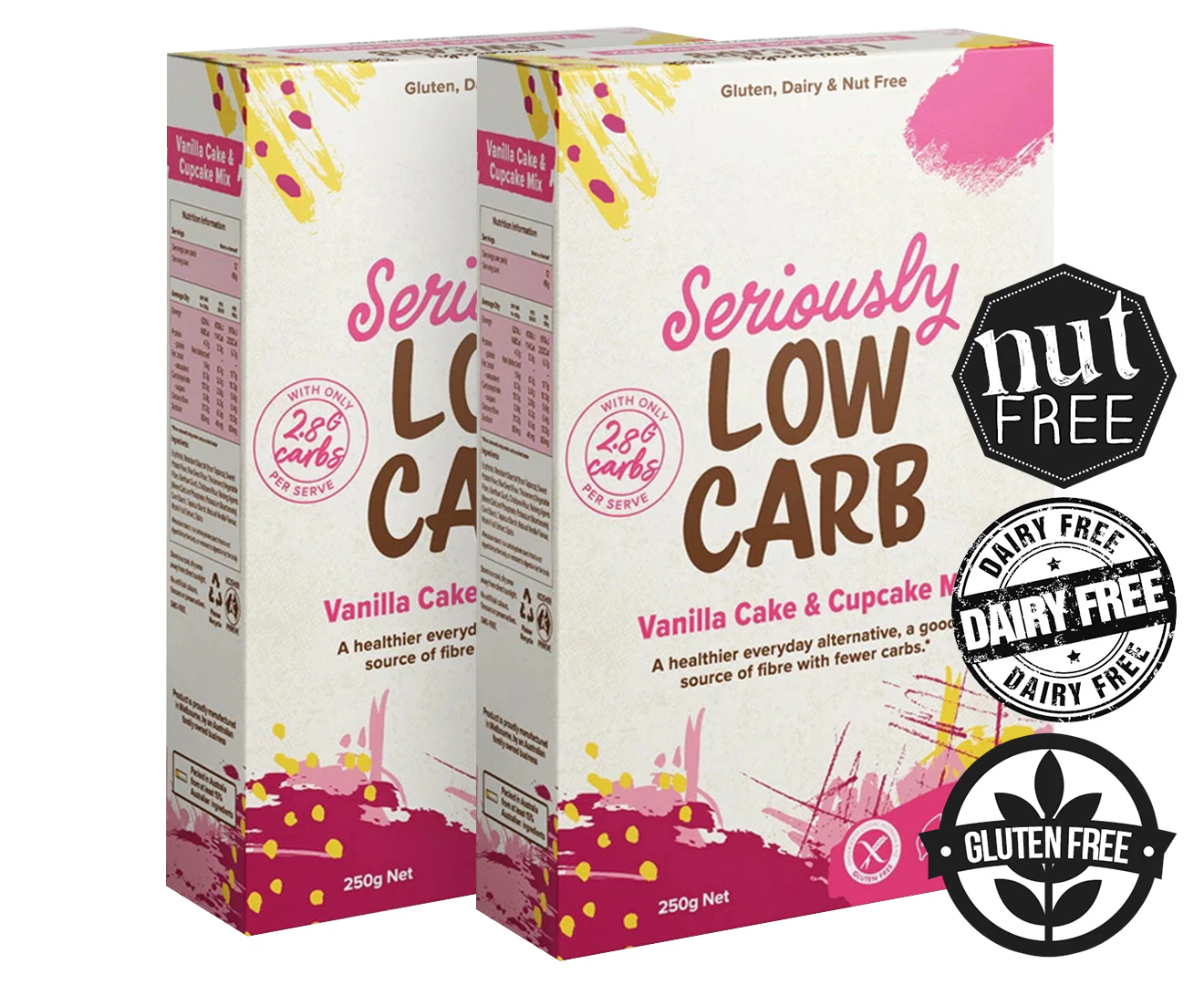 2 x Well & Good Seriously Low Carb Cake & Cupcake Mix Vanilla 250g