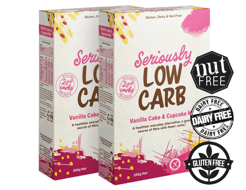 2 x Well & Good Seriously Low Carb Cake & Cupcake Mix Vanilla 250g