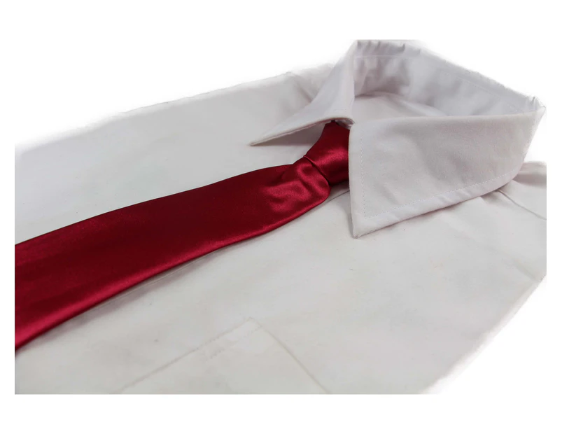 Kids Boys Dark Red Elastic Plain Neck Tie Polyester