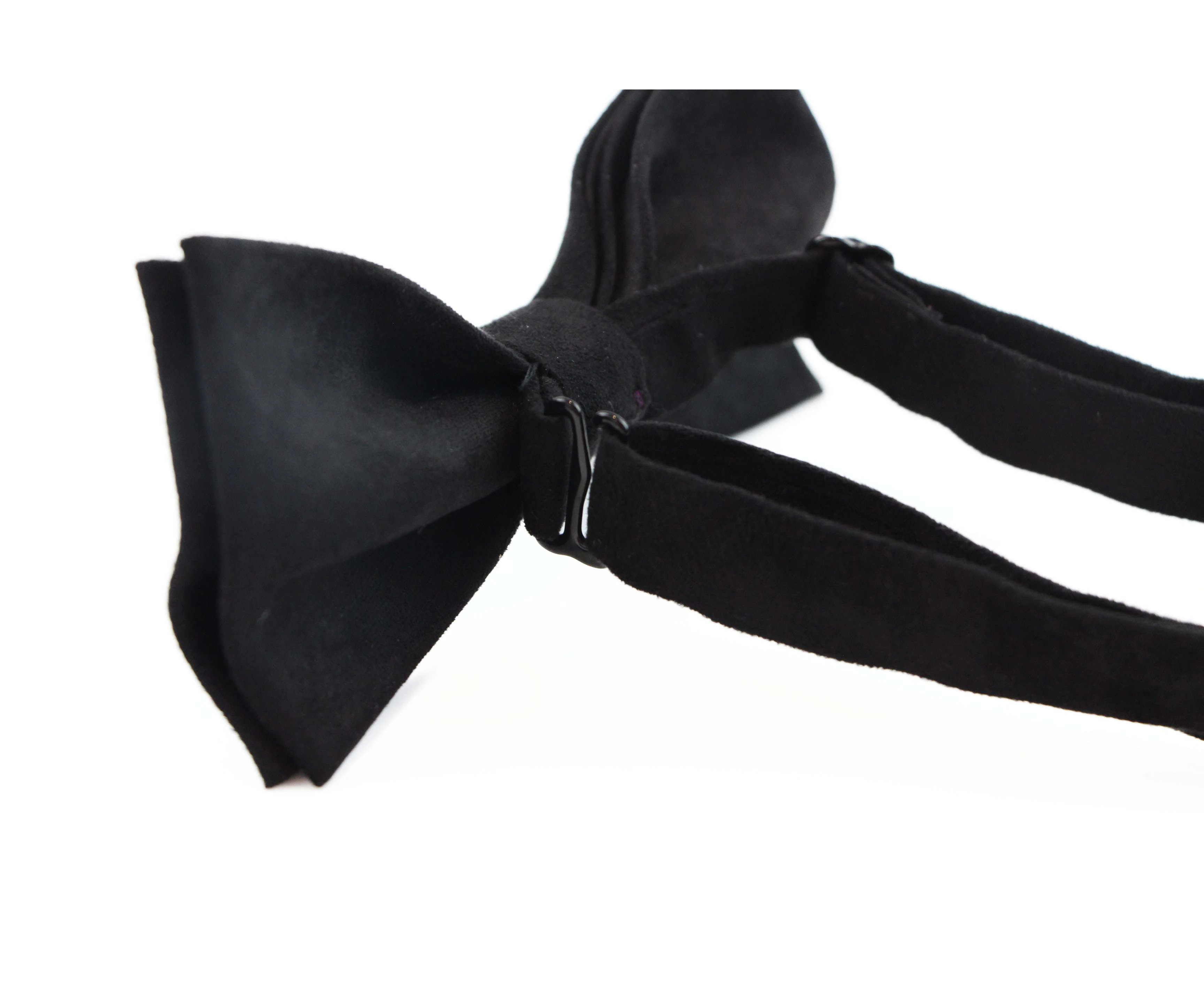 Mens Black Velvet Plain Colour Bow Tie Fabric