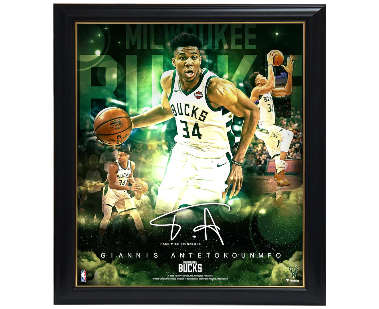 Giannis Antetokounmpo Milwaukee Bucks  Facsimile Signed Official Nba Print Framed - 3956