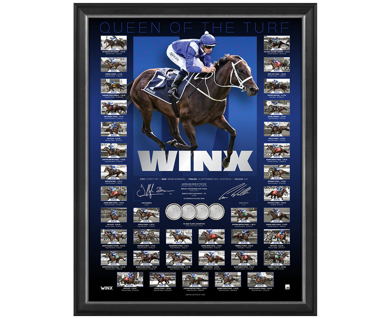 Winx "Queen of the Turf" Limited Edition Signed Official Retirement Print Framed 37 Race Wins - 4785