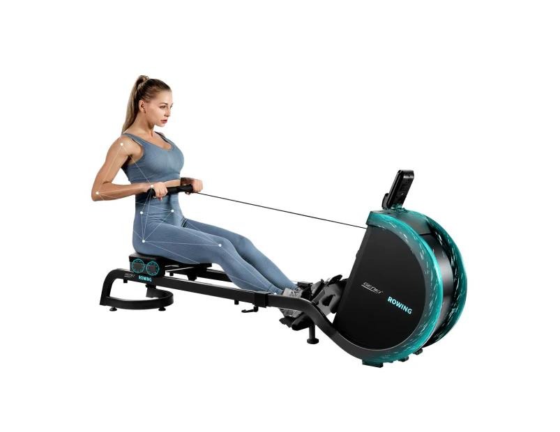 Genki Foldable Magnetic Smart Home Rowing Machine Indoor Rower with 16 Resistance Levels Double Slide Rail LCD Monitor