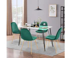 5 Piece Modern Home Furniture Set Square Glass Table 4 Green Velvet Chairs