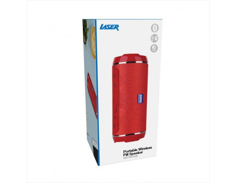 Laser Portable Wireless Bluetooth Pill Speaker FM Radio/USB/AUX-In Music Red