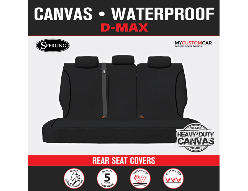 Isuzu D-Max DMax TF Dual Cab 2008-2012 TRADIES REAR Black Canvas Car Seat Covers - Black