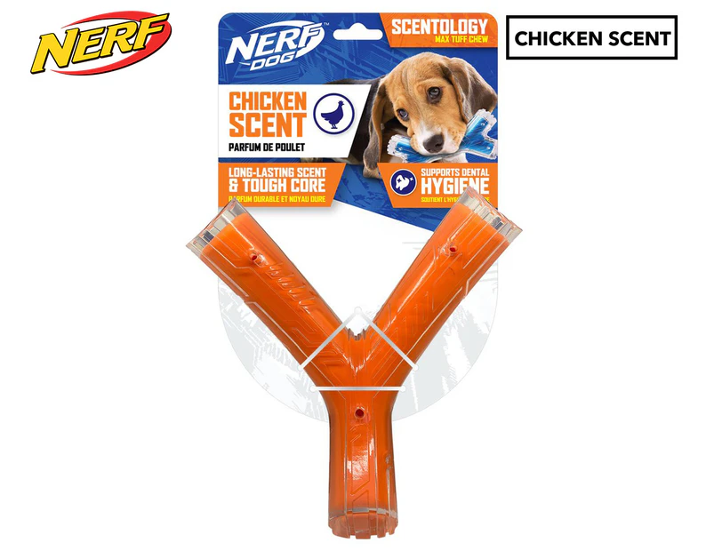 Nerf Dog 21cm Chicken Scentology Large Wishbone Toy - Clear/Orange