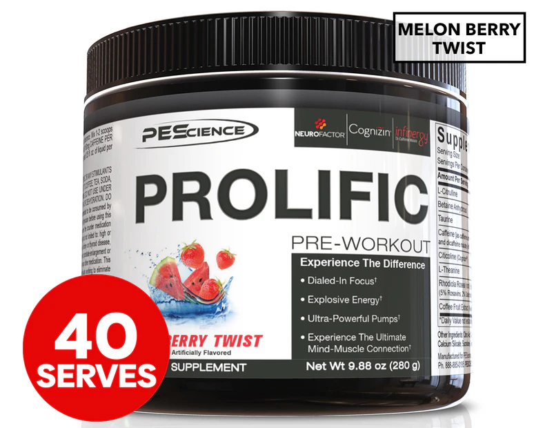 PEScience Prolific Pre-Workout Melon Berry Twist 280g / 40 serves
