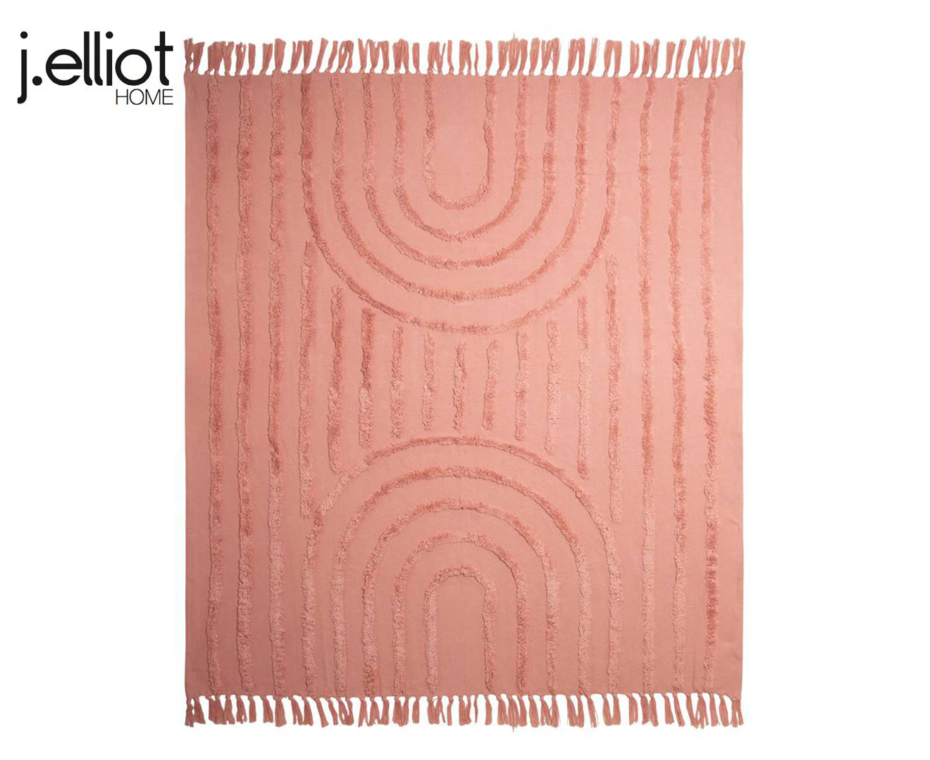 J Elliot Home Zen Ribbed Cotton Fringe Throw Blanket 130 x 160cm Pink