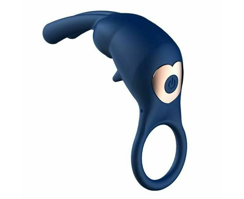 Rabbit Ears Penis Vibrator 10 Modes Rechargeable Vibrating Cock Ring Men - Blue