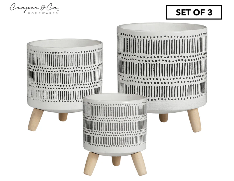 Set of 3 Cooper & Co. Stripe Nesting Terracotta Pots - Black/White/Natural