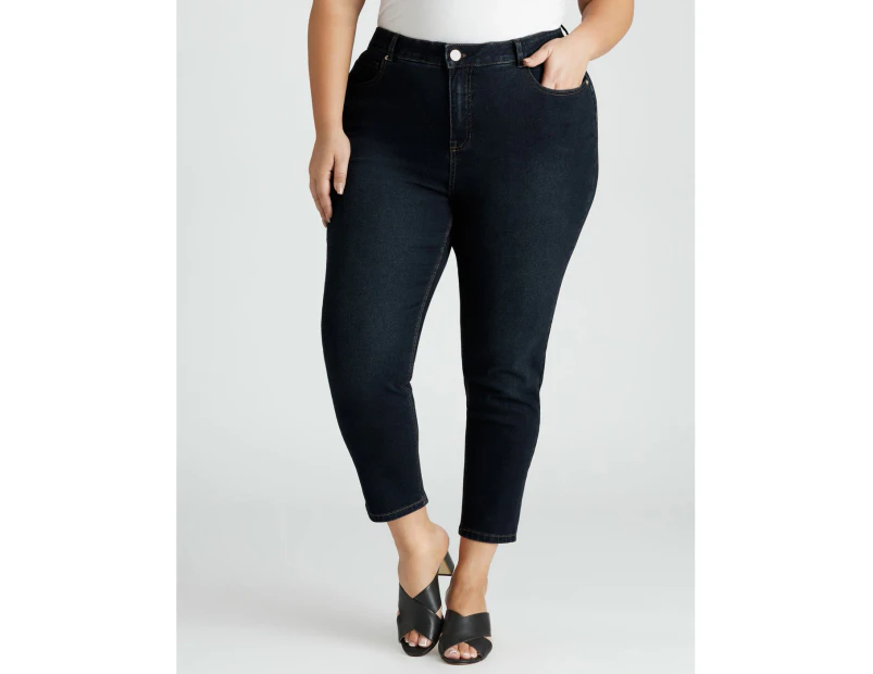 Beme Mid Rise Core Short Length Jeans - Womens - Plus Size Curvy - Indigo