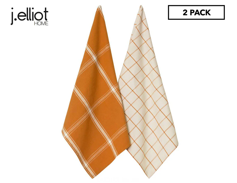 J.Elliot Home Check Tea Towels 2-Pack - Ginger/Sand