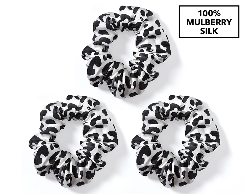 Gioia Casa Thick Silk Scrunchie 3-Pack - Silver Leopard