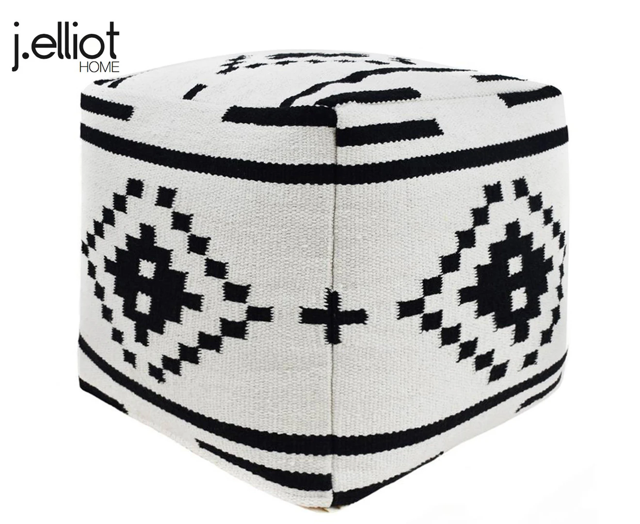 J. Elliot Henri Square Jute/Cotton Ottoman 45cm Lounge/Patio Foot Stool WHT/BLK