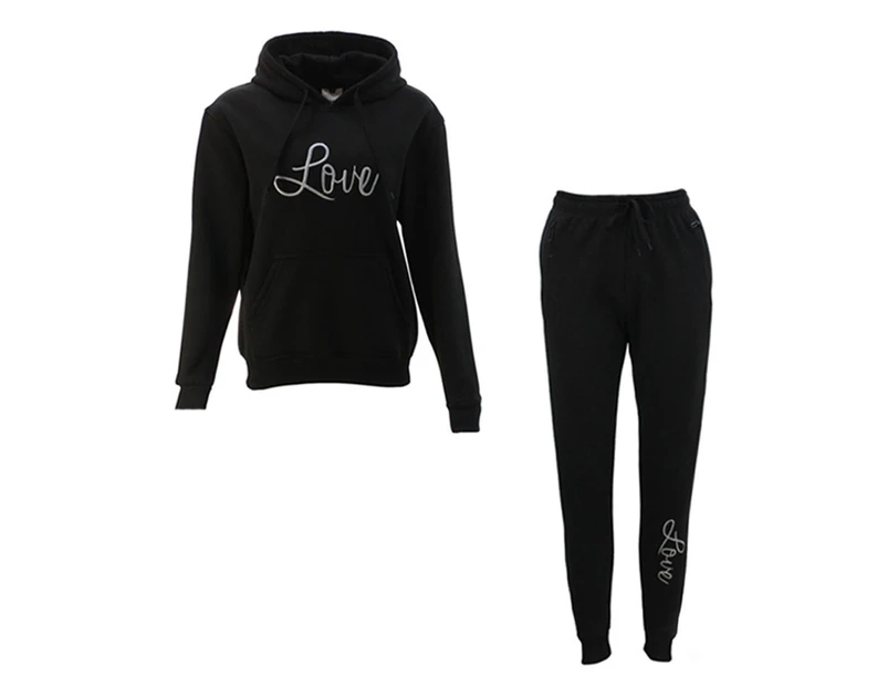 FIL Women's Tracksuit 2pc Set Hoodie Loungewear - Love/Black