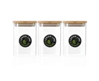 3PK Lemon & Lime Camden 550ml Glass Jar Square Storage Container w/ Bamboo Lid