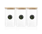 3x Lemon & Lime Camden 1.4L Glass Jar Square Storage Container w/ Bamboo Lid CLR