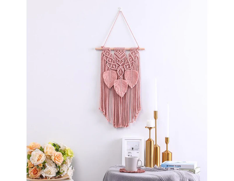 Handmade Macrame Wall Hanging with Tassels - Pink