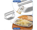 DXYD Garlic Press Rocker, New Kitchen All Stainless Steel Garlic Mincer Crusher, Featured Matching Stainless Steel Dessert Spoon and Specially Made of Sili