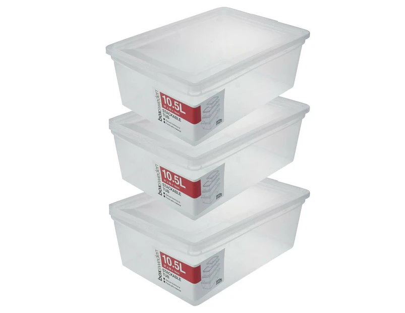 3x Boxsweden Essentials 10.5L Stackable 36cm Storage Organiser Container Clear